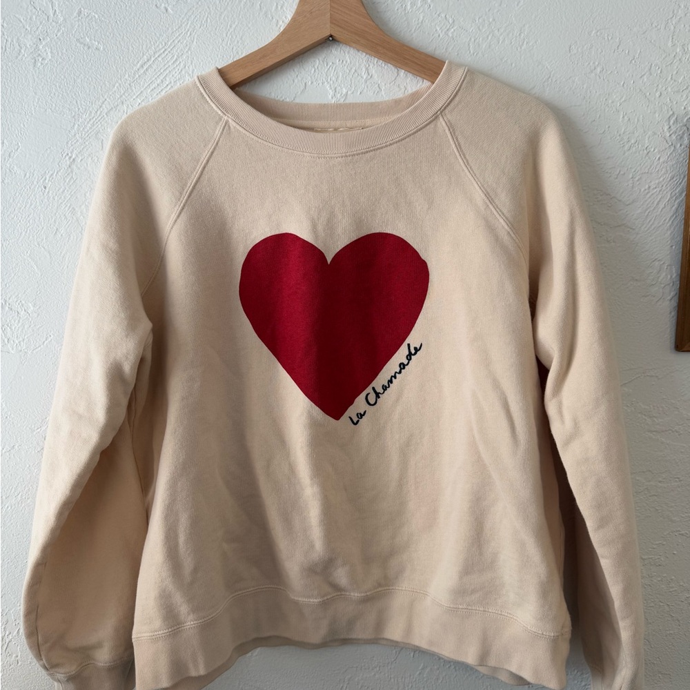 Sezane La Chamade Sweatshirt with Red Heart Design